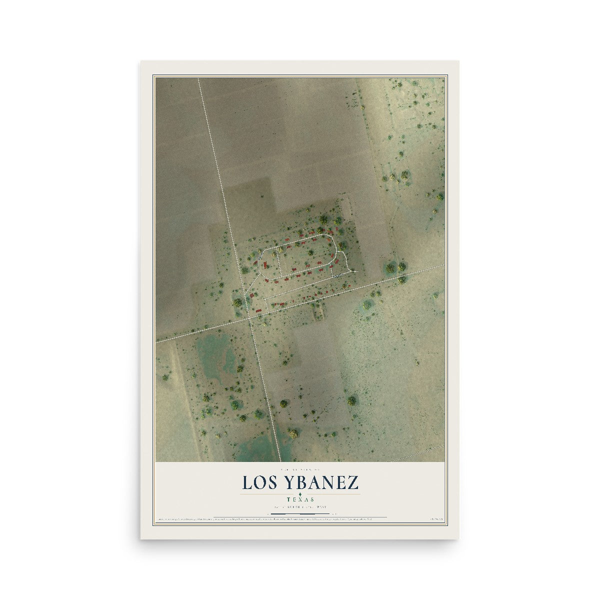 Map of Los Ybanez, Texas, 12 x 18 inch unframed archival matte print