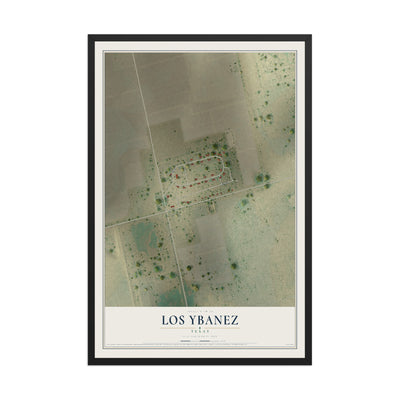 Map of Los Ybanez, Texas, 12 x 18 inch print in a black wood frame