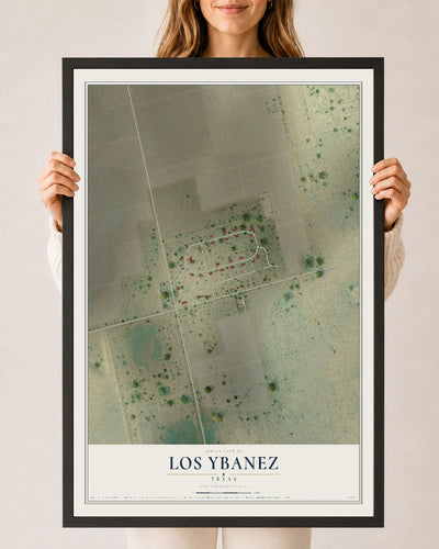 Map of Los Ybanez, Texas, 24 x 36 inch print in a black wood frame