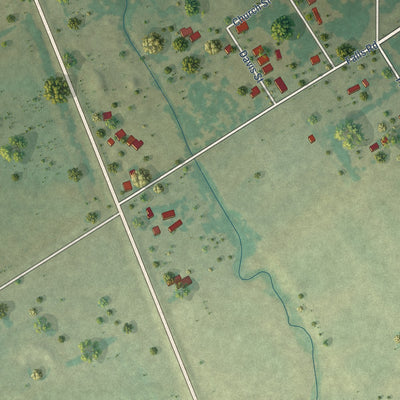 Second close-up of the map of Lott, Texas print showing more streets and buildings