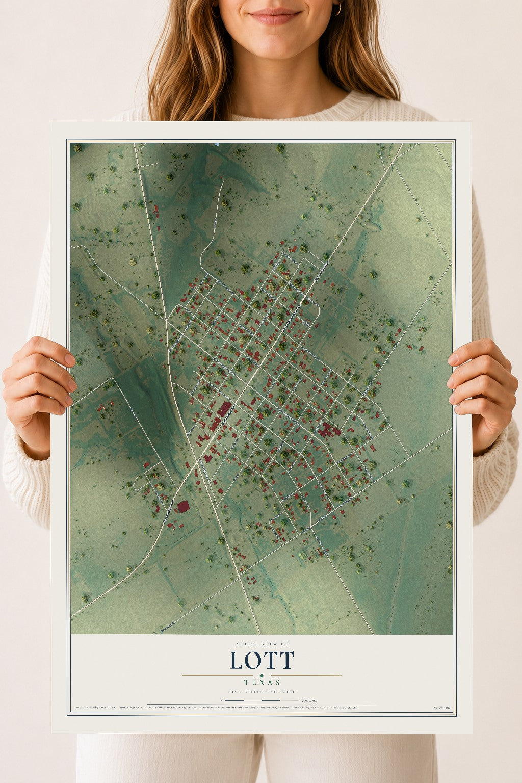 Map of Lott, Texas, 18 x 24 inch unframed archival matte print