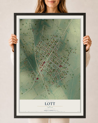 Map of Lott, Texas, 24 x 36 inch print in a black wood frame