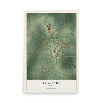 Map of Lovelady, Texas, 12 x 18 inch unframed archival matte print