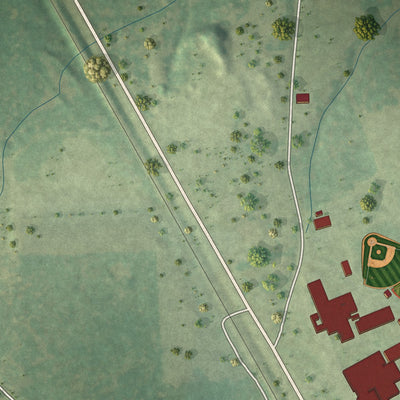Second close-up of the map of Lovelady, Texas print showing more streets and buildings
