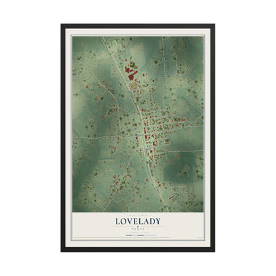 Map of Lovelady, Texas, 12 x 18 inch print in a black wood frame