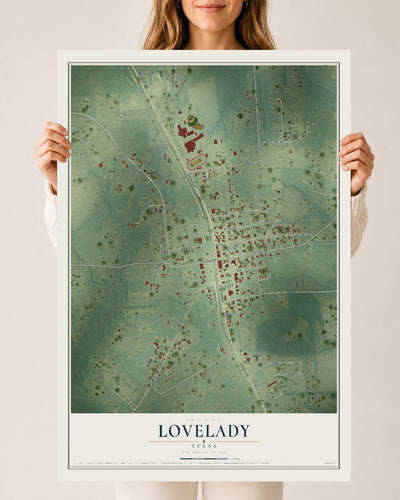 Map of Lovelady, Texas, 24 x 36 inch unframed archival matte print