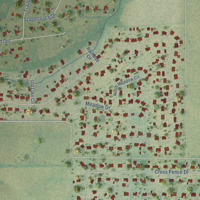 Close-up of the map of Lowry Crossing, Texas print showing street and building detail