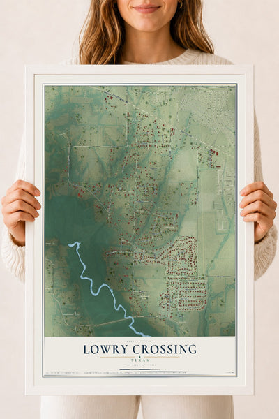 Map of Lowry Crossing, Texas, 18 x 24 inch print in a white wood frame