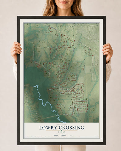 Map of Lowry Crossing, Texas, 24 x 36 inch print in a black wood frame