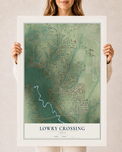 Map of Lowry Crossing, Texas, 24 x 36 inch print in a white wood frame