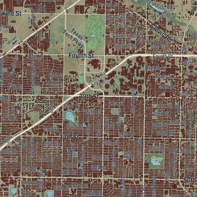 Close-up of the map of Lubbock, Texas print showing street and building detail