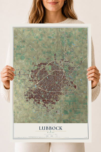 Map of Lubbock, Texas, 18 x 24 inch unframed archival matte print