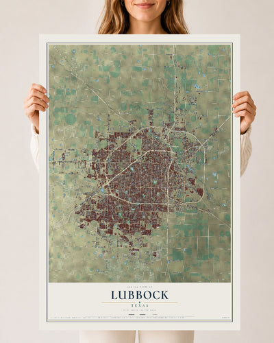 Map of Lubbock, Texas, 24 x 36 inch unframed archival matte print