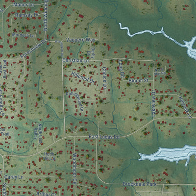 Second close-up of the map of Lucas, Texas print showing more streets and buildings