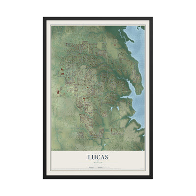Map of Lucas, Texas, 12 x 18 inch print in a black wood frame