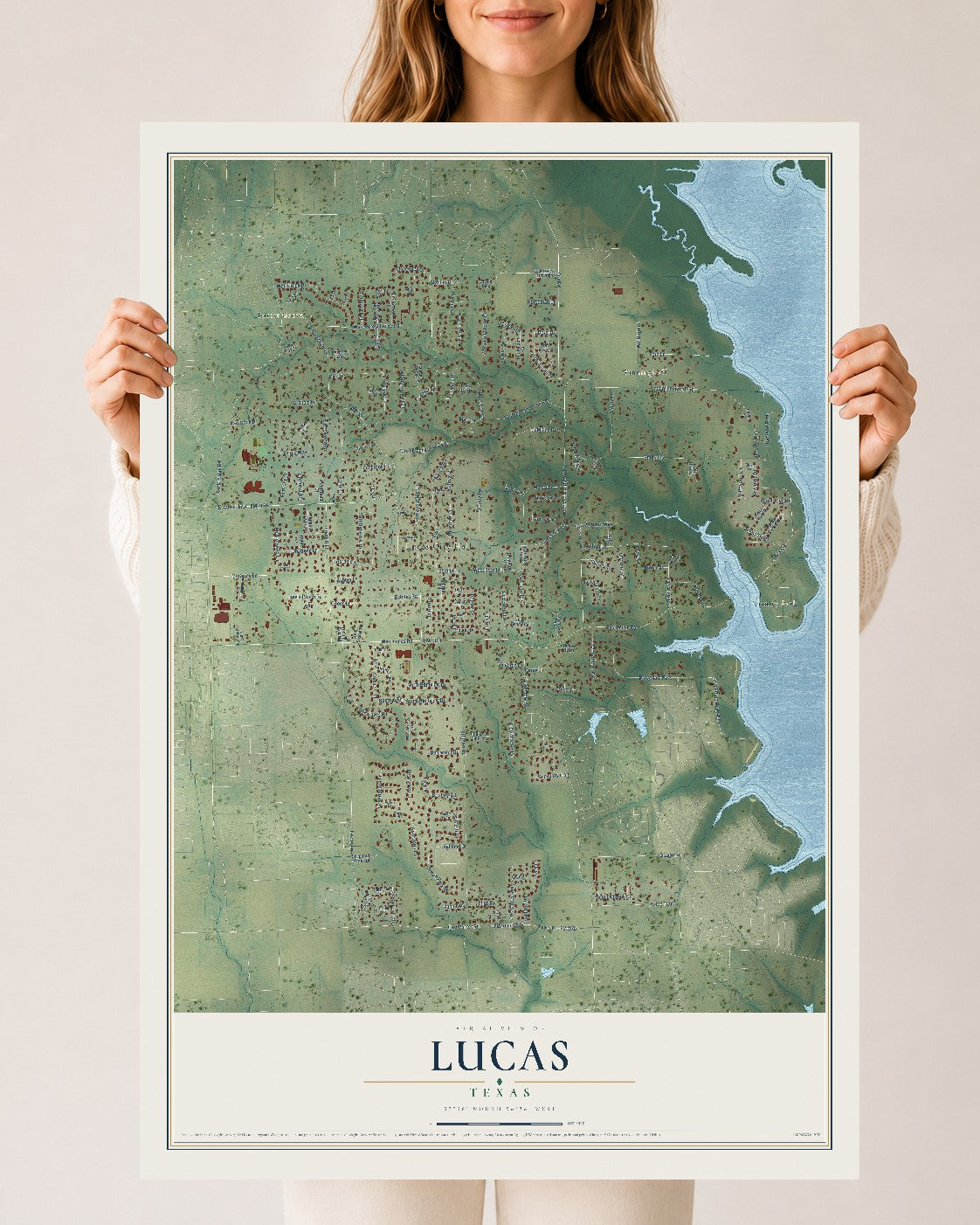 Map of Lucas, Texas, 24 x 36 inch unframed archival matte print