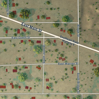 Second close-up of the map of Lueders, Texas print showing more streets and buildings