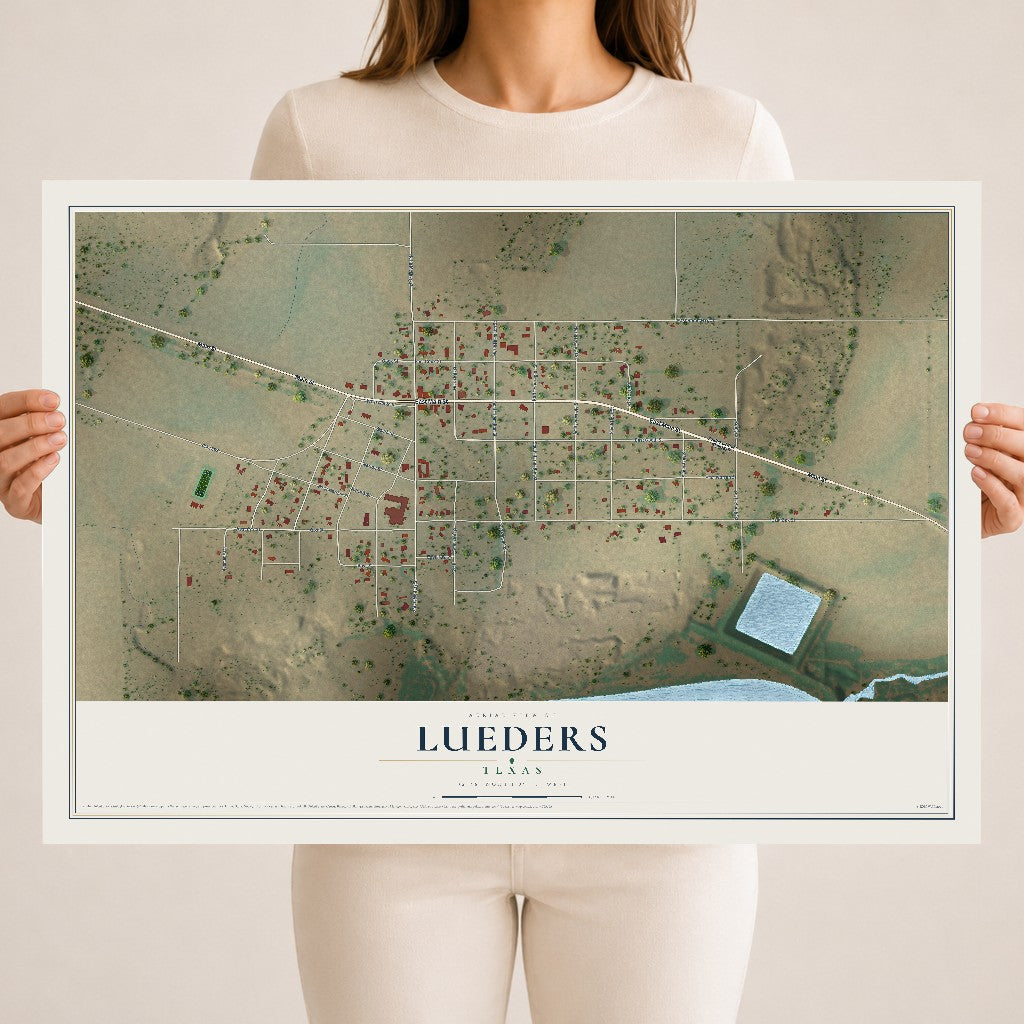 Map of Lueders, Texas, 18 x 24 inch unframed archival matte print