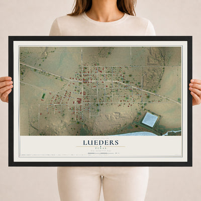 Map of Lueders, Texas, 18 x 24 inch print in a black wood frame