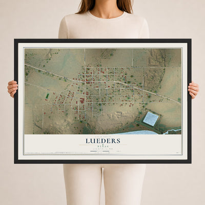Map of Lueders, Texas, 24 x 36 inch print in a black wood frame