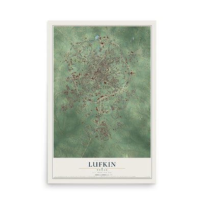 Map of Lufkin, Texas, 12 x 18 inch unframed archival matte print