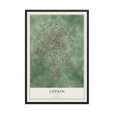 Map of Lufkin, Texas, 12 x 18 inch print in a black wood frame