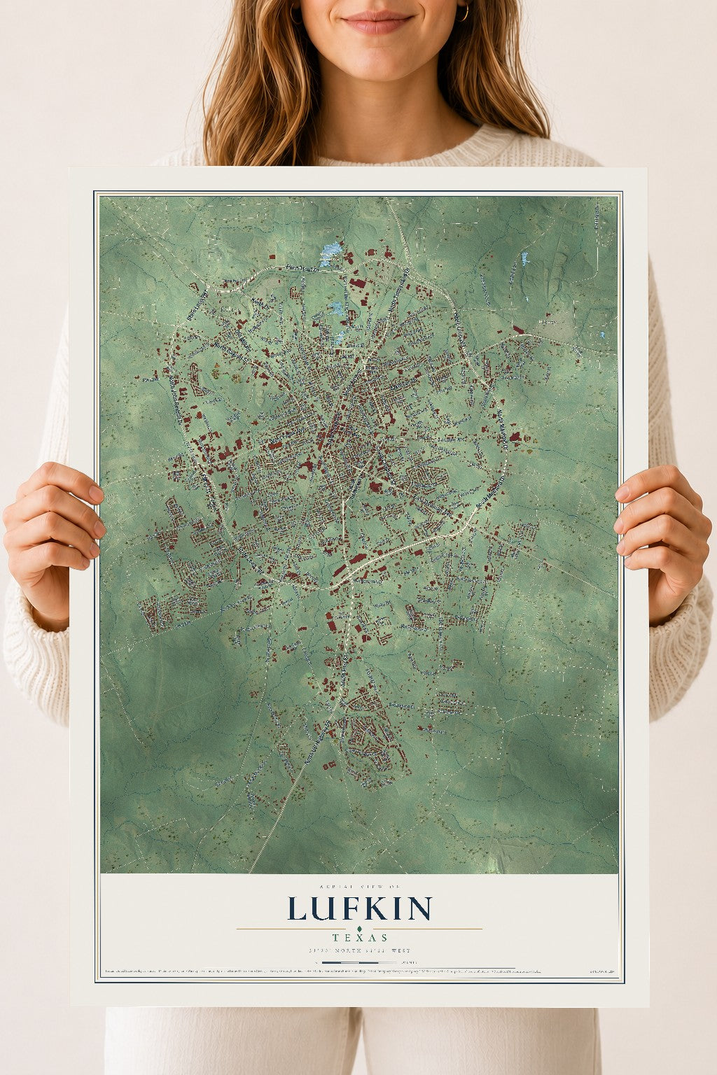 Map of Lufkin, Texas, 18 x 24 inch unframed archival matte print
