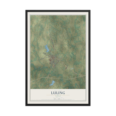 Map of Luling, Texas, 12 x 18 inch print in a black wood frame