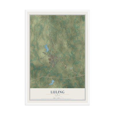 Map of Luling, Texas, 12 x 18 inch print in a white wood frame