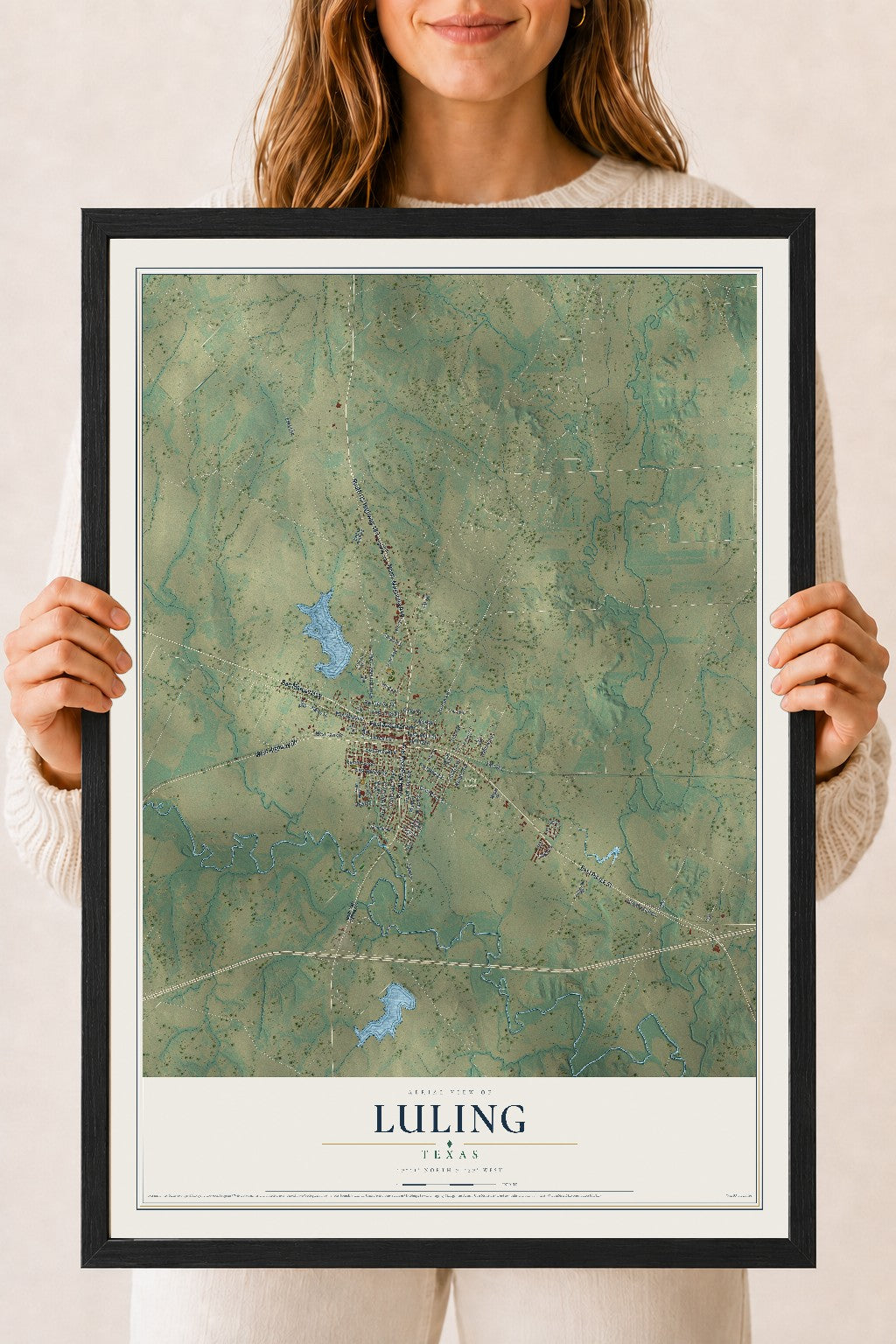 Map of Luling, Texas, 18 x 24 inch print in a black wood frame