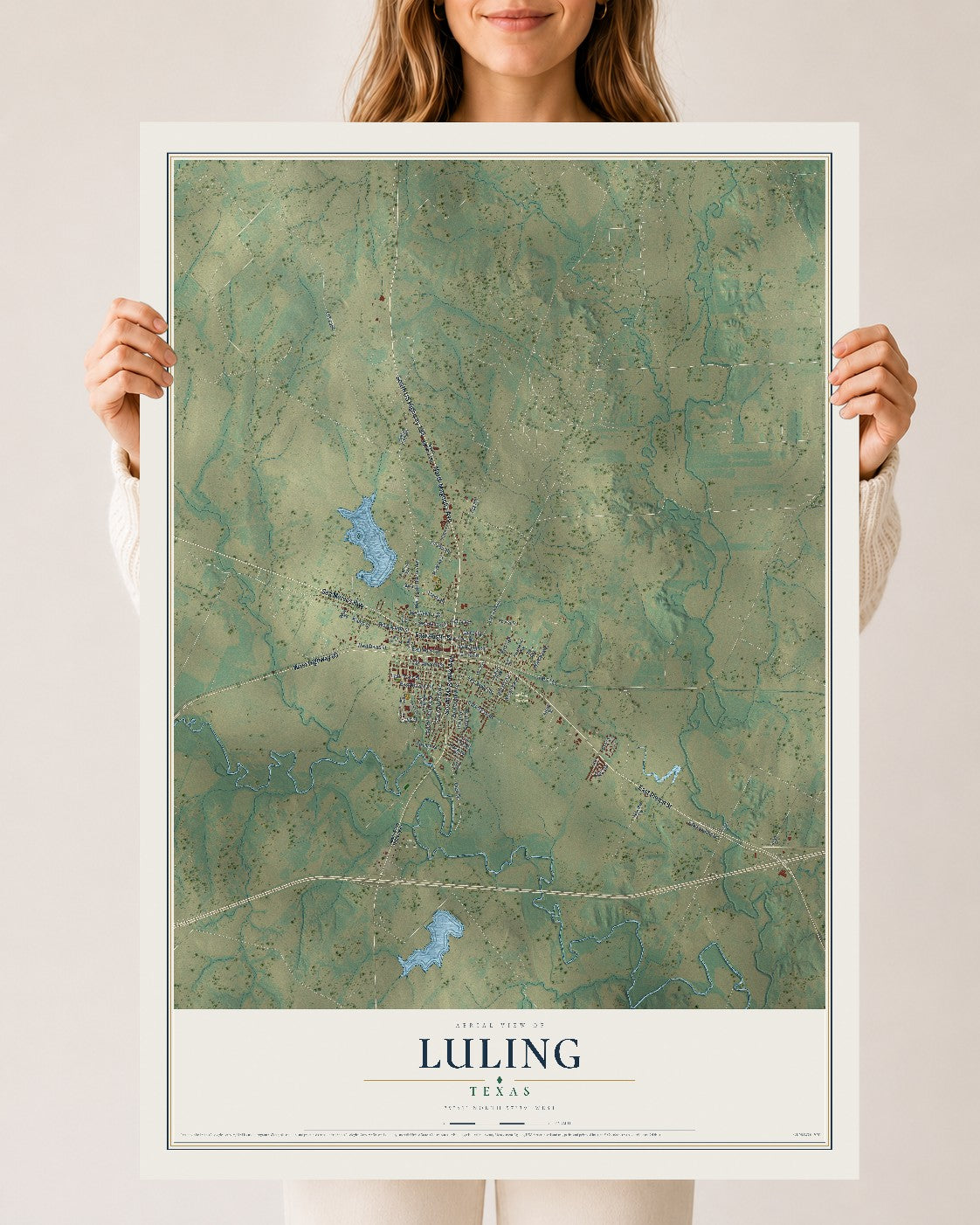 Map of Luling, Texas, 24 x 36 inch unframed archival matte print