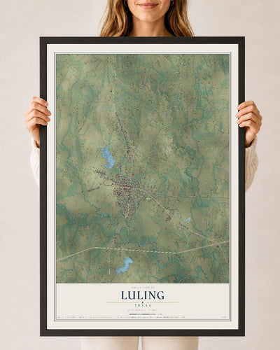 Map of Luling, Texas, 24 x 36 inch print in a black wood frame