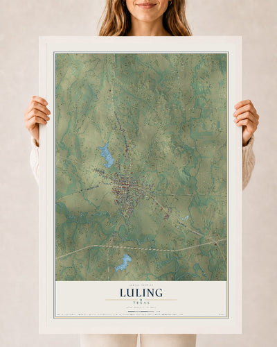 Map of Luling, Texas, 24 x 36 inch print in a white wood frame