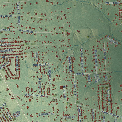 Second close-up of the map of Lumberton, Texas print showing more streets and buildings