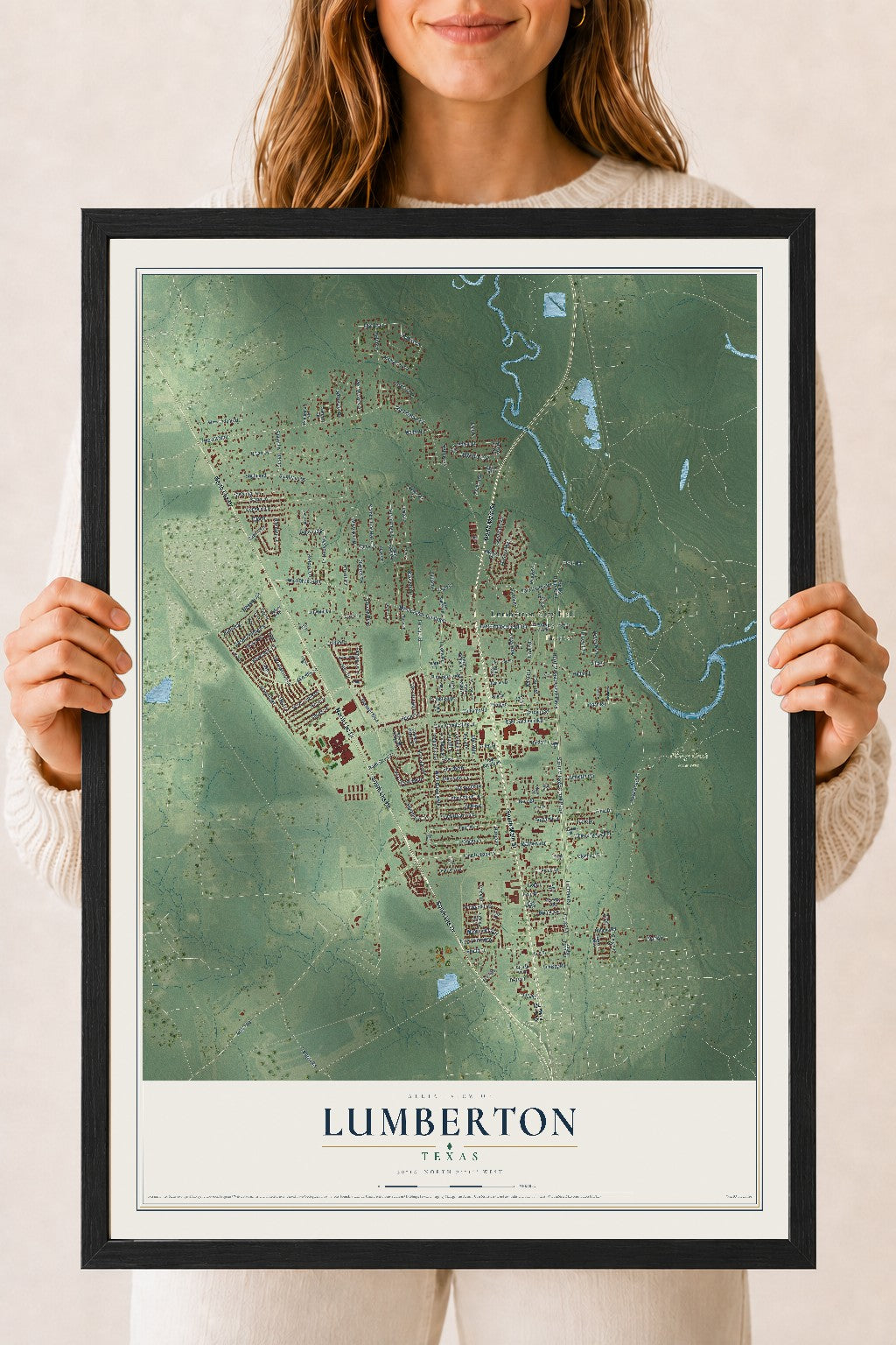 Map of Lumberton, Texas, 18 x 24 inch print in a black wood frame
