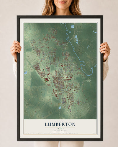 Map of Lumberton, Texas, 24 x 36 inch print in a black wood frame