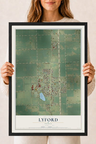 Map of Lyford, Texas, 18 x 24 inch print in a black wood frame