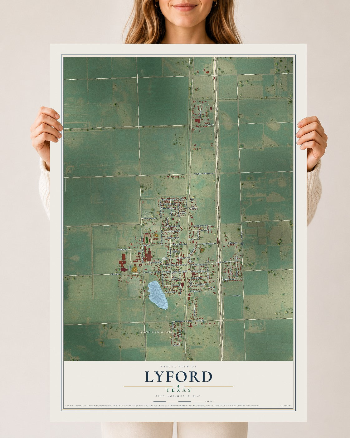 Map of Lyford, Texas, 24 x 36 inch unframed archival matte print