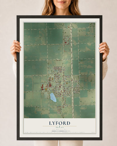Map of Lyford, Texas, 24 x 36 inch print in a black wood frame