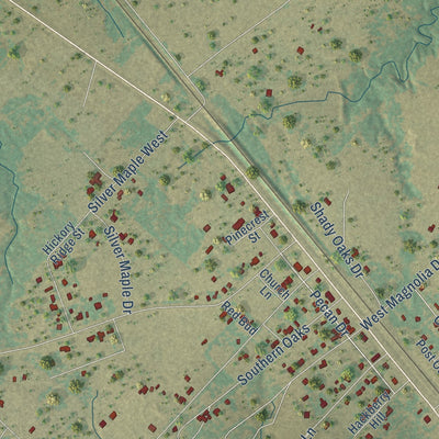 Close-up of the map of Lyons, Texas print showing street and building detail