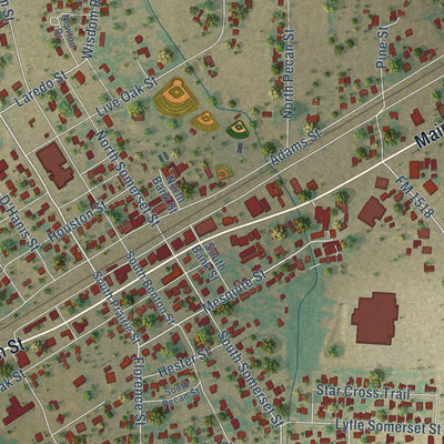 Close-up of the map of Lytle, Texas print showing street and building detail
