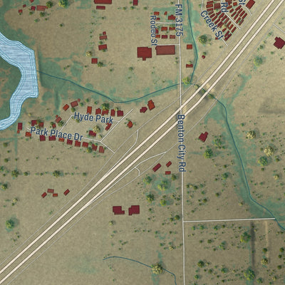 Second close-up of the map of Lytle, Texas print showing more streets and buildings