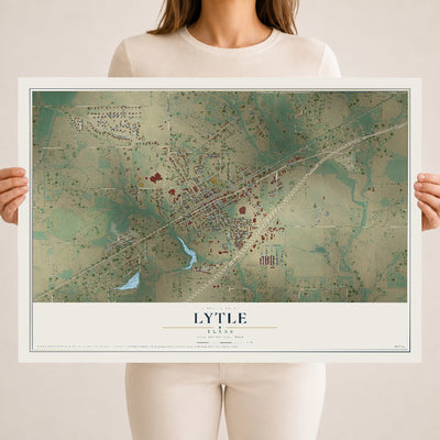 Map of Lytle, Texas, 18 x 24 inch unframed archival matte print