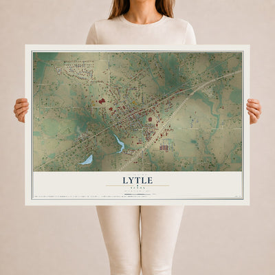 Map of Lytle, Texas, 24 x 36 inch unframed archival matte print