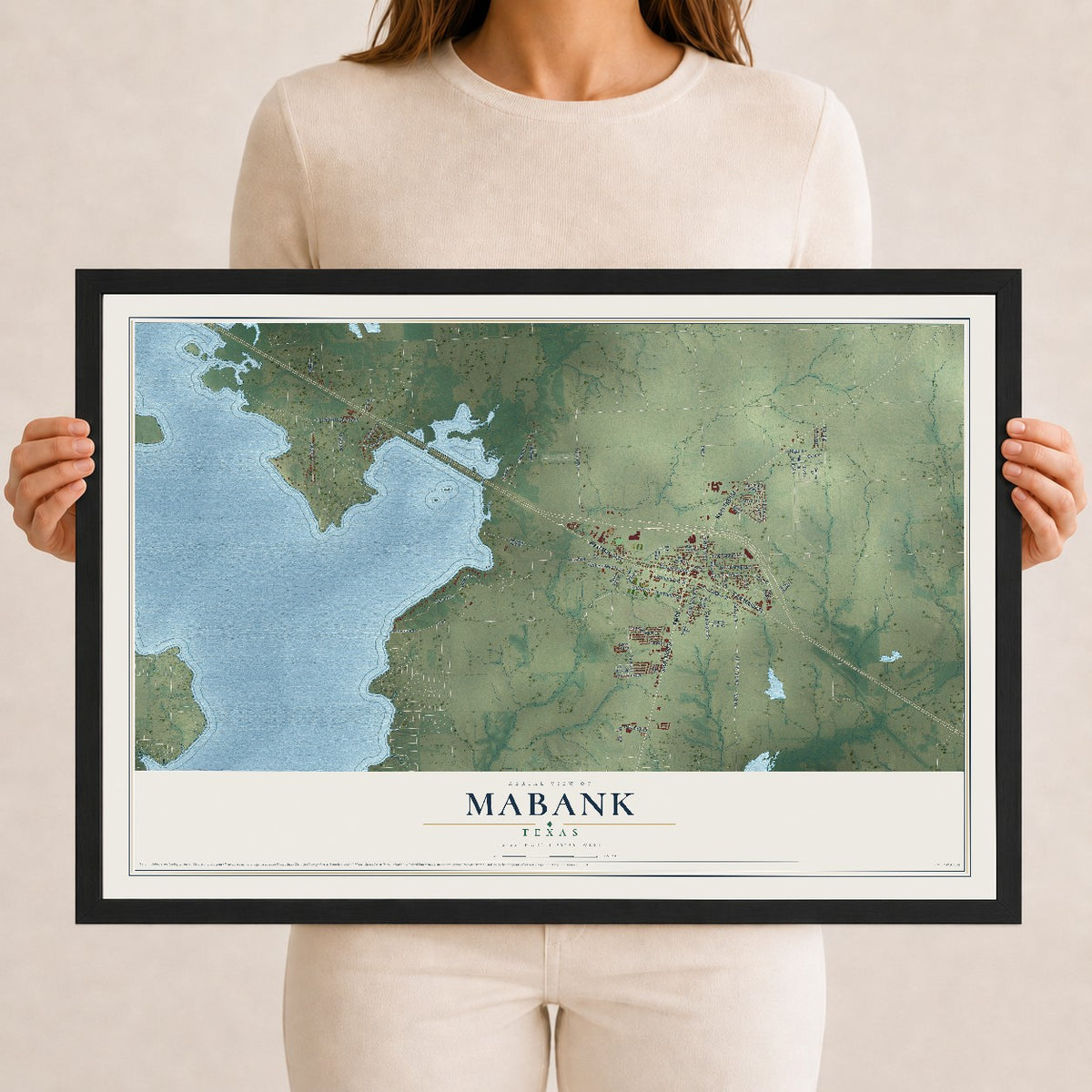 Map of Mabank, Texas, 12 x 18 inch print in a black wood frame