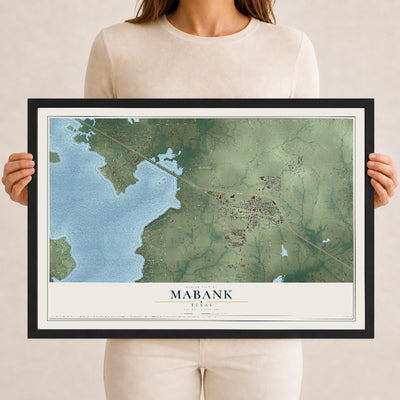 Map of Mabank, Texas, 12 x 18 inch print in a black wood frame