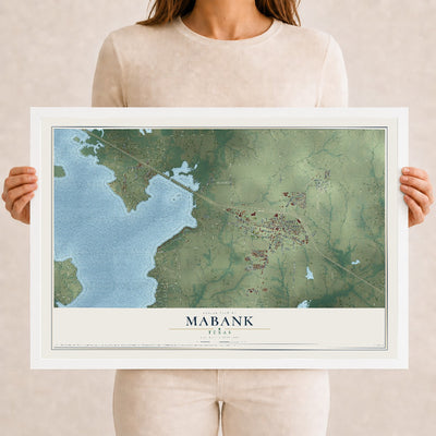 Map of Mabank, Texas, 12 x 18 inch print in a white wood frame