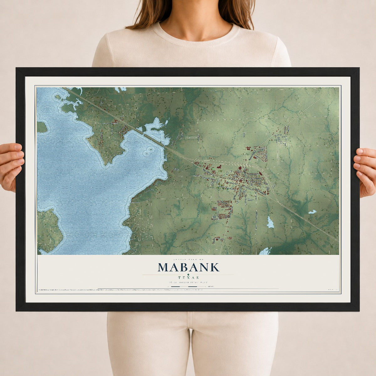 Map of Mabank, Texas, 18 x 24 inch print in a black wood frame