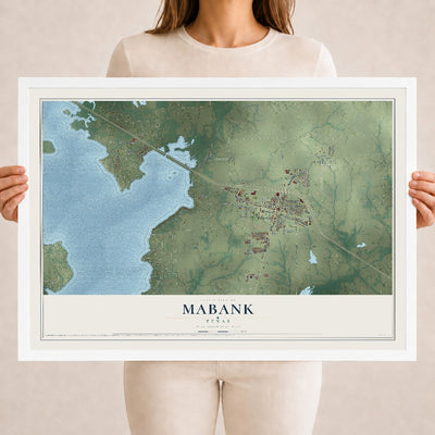 Map of Mabank, Texas, 18 x 24 inch print in a white wood frame