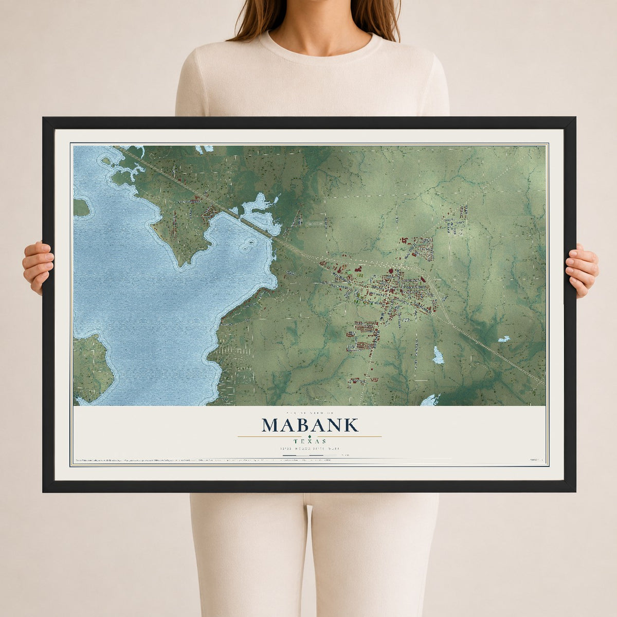 Map of Mabank, Texas, 24 x 36 inch print in a black wood frame